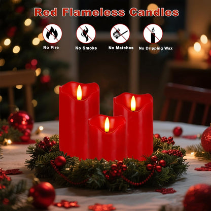 Flameless Candles Lights, Set of 3 Flickering LED Candles with Remote & Timer, Dimmable Electric Pillar Candles Battery Operated, Green Candles for Home St. Patrick’s Day Christmas Decor (Green)