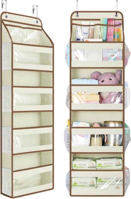 Yecaye 5 Tier Over the Door Organizer, Swing-proof Door Organizer Hanging with Clear PVC Windows, Behind the Door Storage for Bedroom Nursery Closet Laundry Pantry Bathroom, Grey