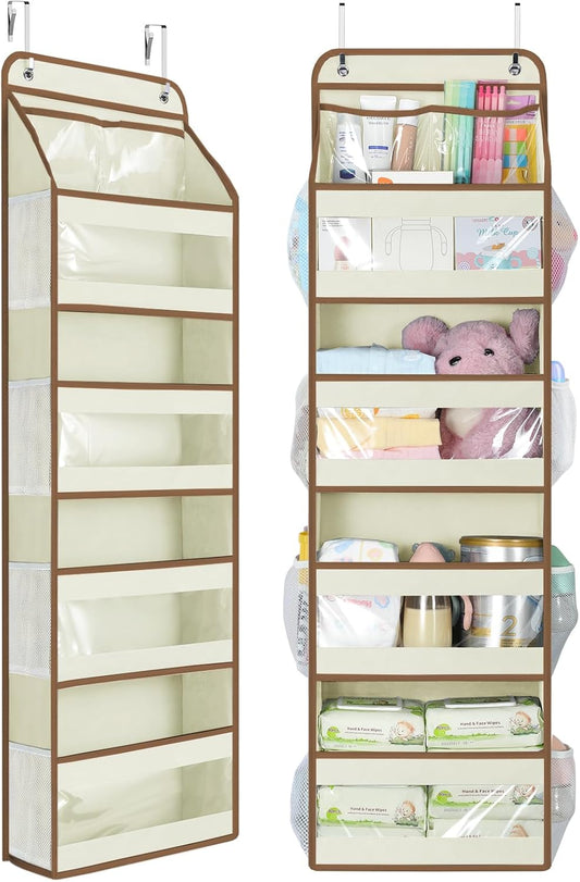 Yecaye 5 Tier Over the Door Organizer, Swing-proof Door Organizer Hanging with Clear PVC Windows, Behind the Door Storage for Bedroom Nursery Closet Laundry Pantry Bathroom, Grey