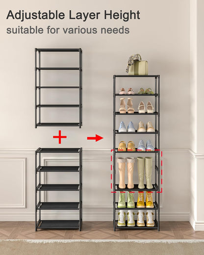 Autonomier 5-Tier Extra Small Shoe Rack (16.3" Wide), Narrow Space-Saving Organizer for Small Spaces, Non-Woven Fabric Lightweight Shoe Shelves, for Closet, Front Door, Entryway, Kids/Toddler/Adults