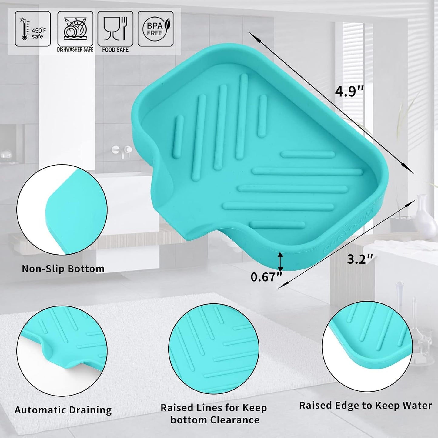 MicoYang Silicone Bathroom Soap Dishes with Drain Spout-Bathroom and Kitchen Sink Organizer,Sponge Holder,Dish Soap Tray,Perfect for Dispenser,Scrubber,Bottle,Cup on Sink or Counter-Coffee 4.9"×3.2"