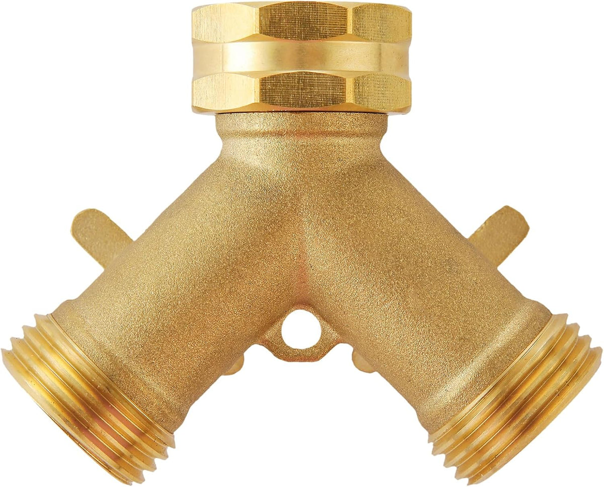 Garden Hose Splitter 2 Way Heavy Duty, Outdoor Faucet Splitter 2 Way, Solid Brass Spigot Splitter Hose Y Splitter with Shutoff Valve