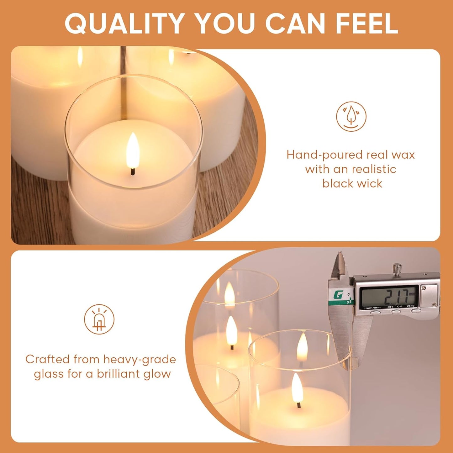 Eywamage Gold Glass Flameless Pillar Candles with Remote, Flickering Christmas LED Candles Battery Operated Set of 3