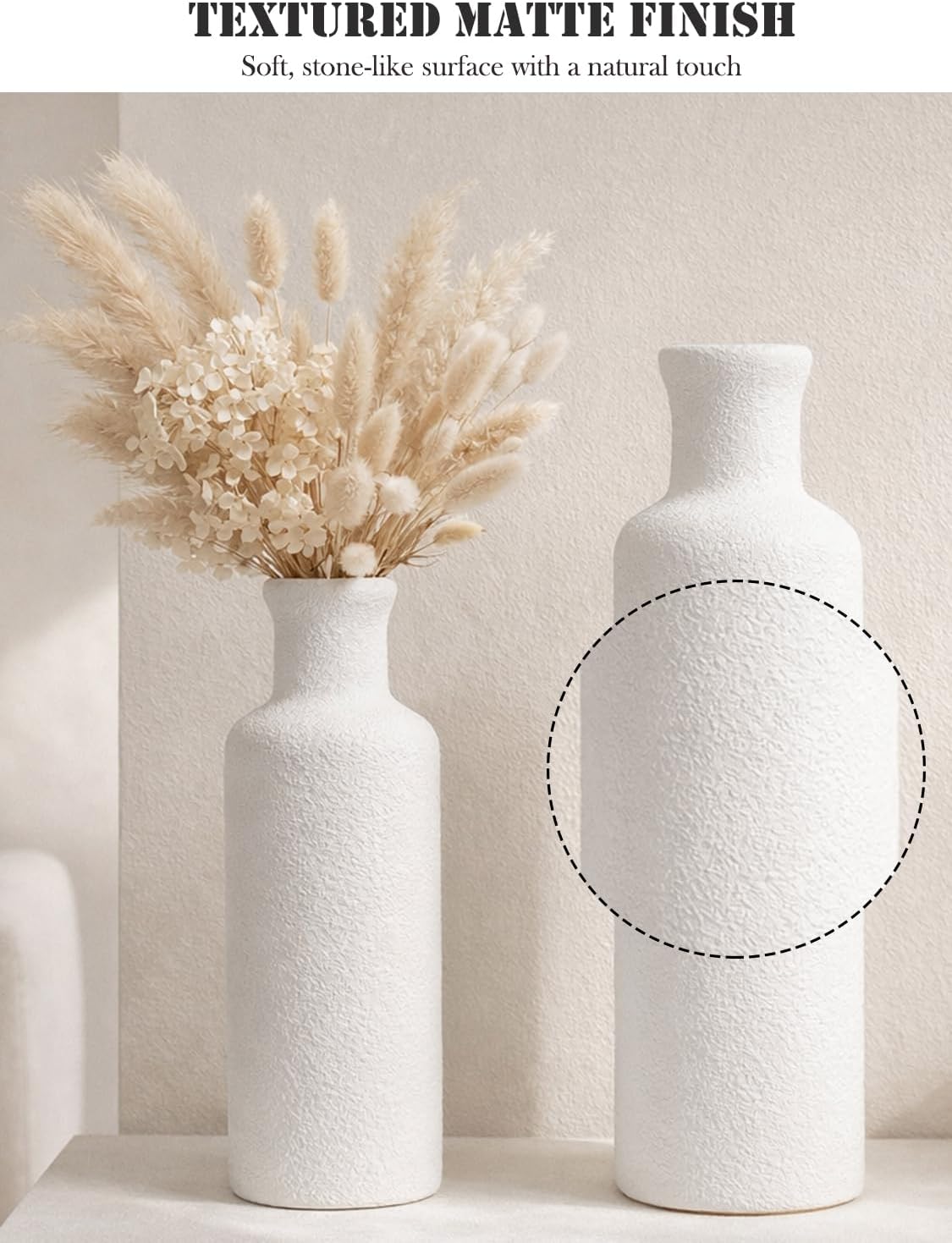 Small White Speckled Ceramic Vase Set of 3, Decorative Modern Vases for Shelf, Table, Living Room, Dried Flowers