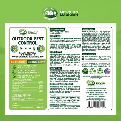 Mosquito Magician Liquid Concentrate – Kills Mosquitoes, Fleas & Fire Ants, Repels and Prevents Ticks – Essential Oil Yard Treatment Spray – Use with Sprayers, Foggers & Misting Systems – 32 oz, Mint
