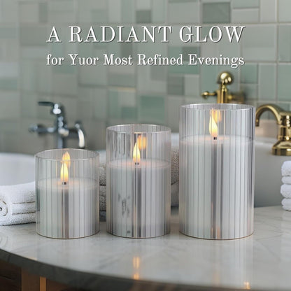 VENTA Set of 3 White Pillar Candles | Real Wax Battery Operated Flickering LED Candles with Remote | Timeless Decor for Farmhouse, Modern & Mantel Displays