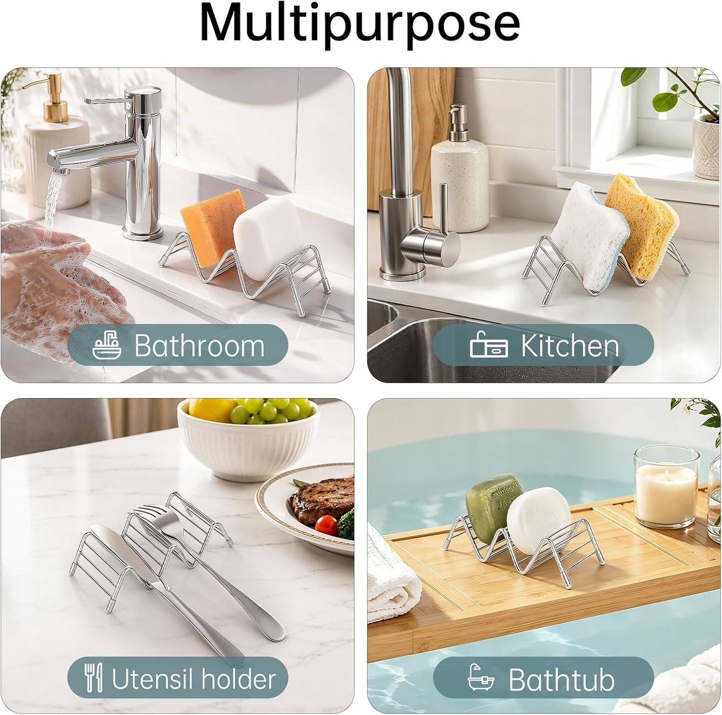 Stainless Steel Soap Dish Self Draining Bar Soap Holder, Silver | Reversible Design Fits 2-3 Bars, Rustproof, Easy to Clean, Space Saving, Non Slip, for Bathroom, Shower, Kitchen
