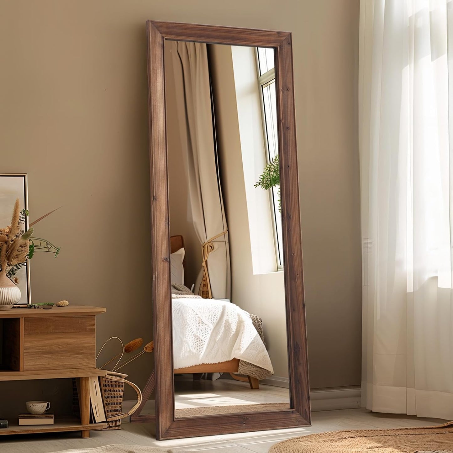 MELOMOIR Rustic Farmhouse Full Length Mirror, 64"x21" Wood Frame Floor Mirror, Free Standing Leaning Hanging Mirror, Long Mirror for Bedroom Living Room Cloakroom