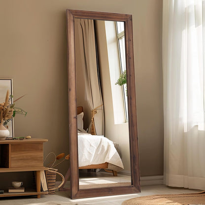 MELOMOIR Rustic Farmhouse Full Length Mirror, 64"x21" Wood Frame Floor Mirror, Free Standing Leaning Hanging Mirror, Long Mirror for Bedroom Living Room Cloakroom