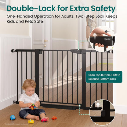 Cumbor 30-46" Baby Gate for Stairs, Mom's Choice Awards Winner-Auto Close Dog Gate for The House, Gifts for Mom, Easy Install Pressure Mounted Pet Gates for Doorways, Black