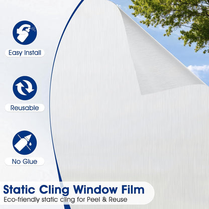 Frosted Window Privacy Film - Brushed Silver Static Cling Glass Film for Bathroom, Day and Night Door Privacy Film Window Cover to Stop Dog Barking, 17.5x78.7 Inch, Pure