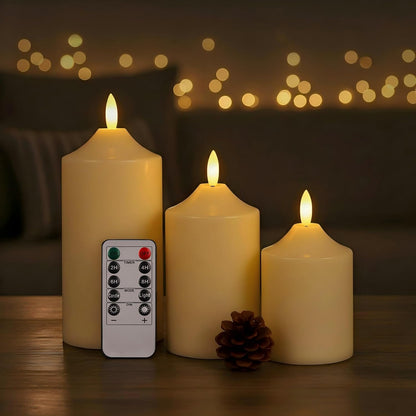 ANGELLOONG Flickering Flameless Candles, Realistic Battery Operated Candles with Remote and Timer, Set of 3 LED Candles for Room Fall Home Wedding Decor Centerpieces Table Party Valentines Decorations