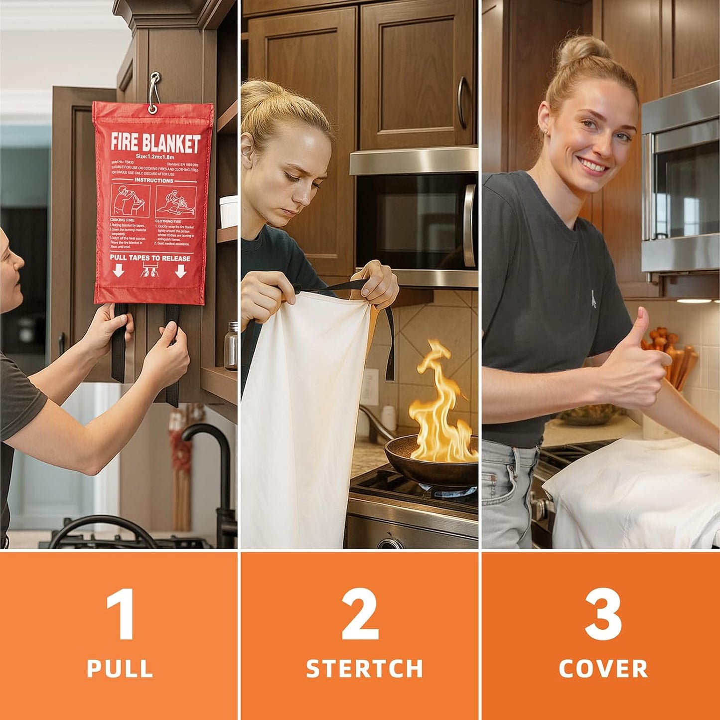 Extra Large Fire Blanket - 47" x 71" CE Certified Fiberglass Prepared Emergency Fire Blanket XL for Home and Kitchen, Schools, Restaurants, Car' s Hood Fire, 1.2-1.8m BBQ Grill