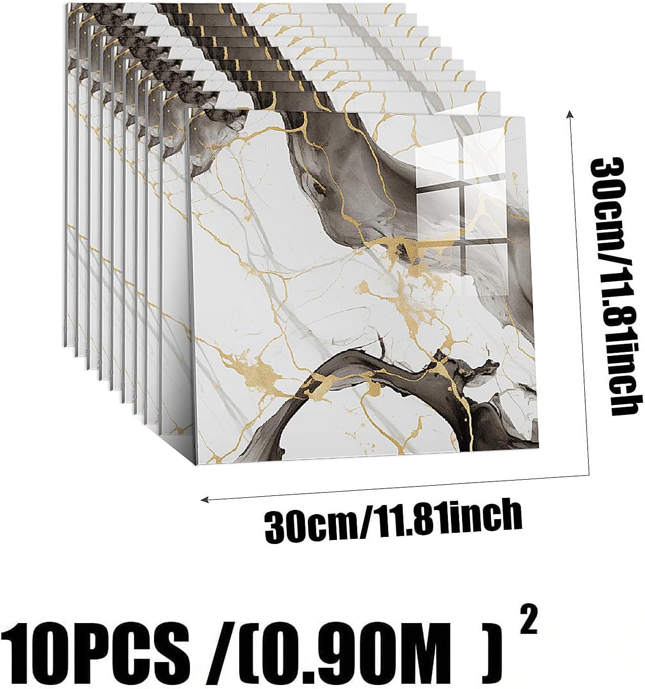 10pcs Peel and Stick Tile Shower Waterproof Marble Tiles Wall Panels, 11.8"x11.8" Self-Adhesive Backsplash Tile, PVC Wall Panels Shower Tiles for Home Bathroom, Kitchen, Living Room Blue