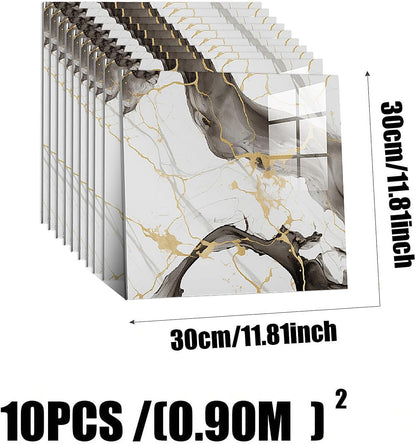 10pcs Peel and Stick Tile Shower Waterproof Marble Tiles Wall Panels, 11.8"x11.8" Self-Adhesive Backsplash Tile, PVC Wall Panels Shower Tiles for Home Bathroom, Kitchen, Living Room Blue