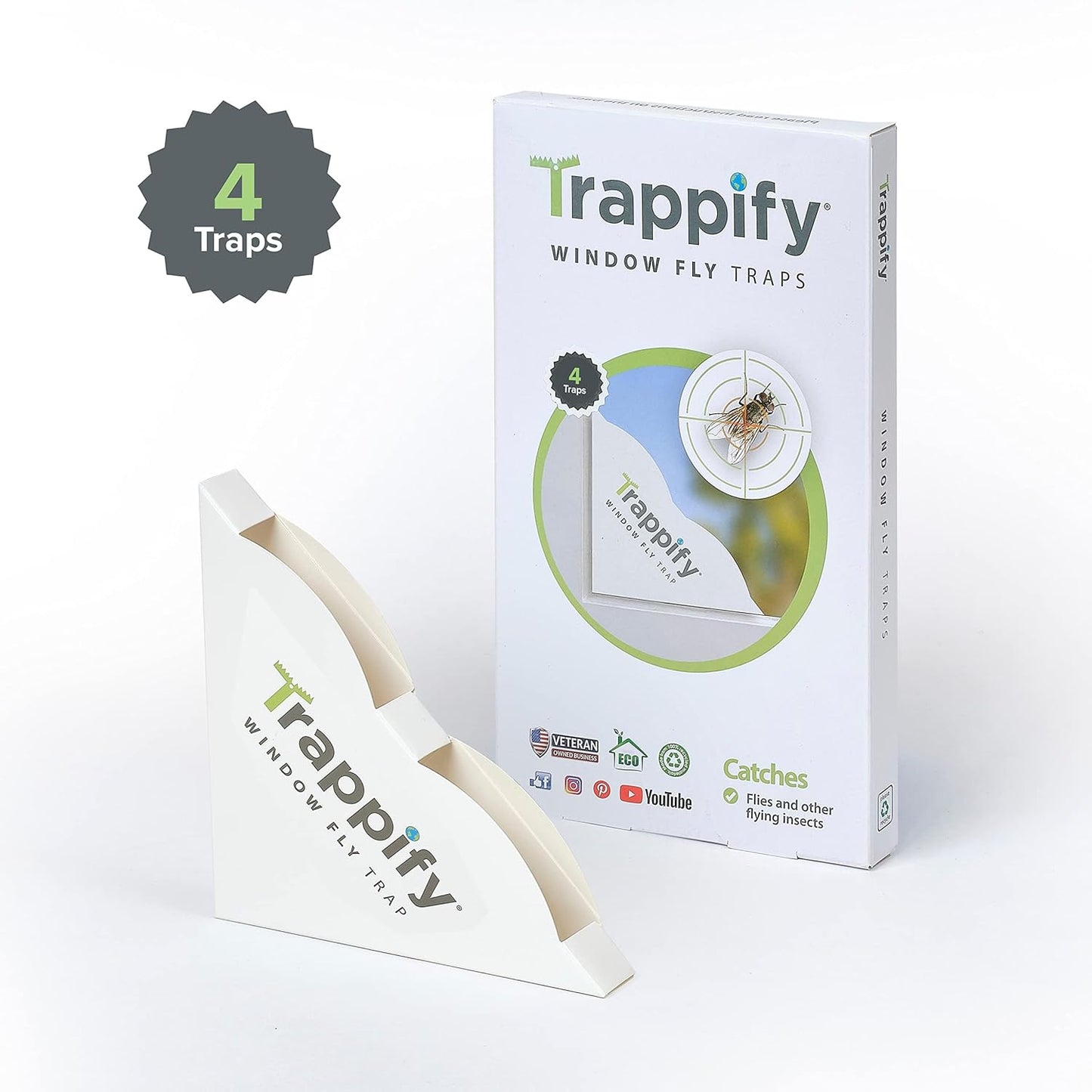 Trappify Window Fly Trap Indoor | Fruit Fly Traps for Indoors | Gnat Traps for House Indoor | Disposable Trap with Sticky Adhesive Strips | Bug Catchers (4 Pack)