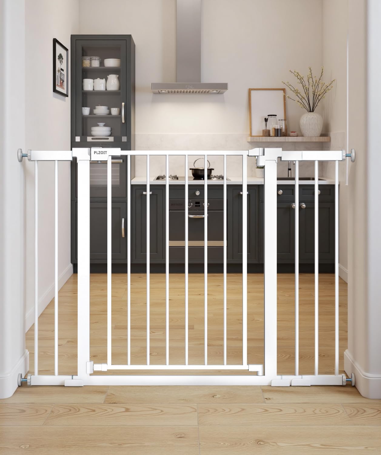 29.5-40.5" Baby Gate for Stairs, Dog Gate for Doorways, Walk Thru Auto Close Metal Baby Safety Gate for The House, Stairs and Doorways, Child Gate Pressure Mounted, Pet Gate for Dog Indoor - Black