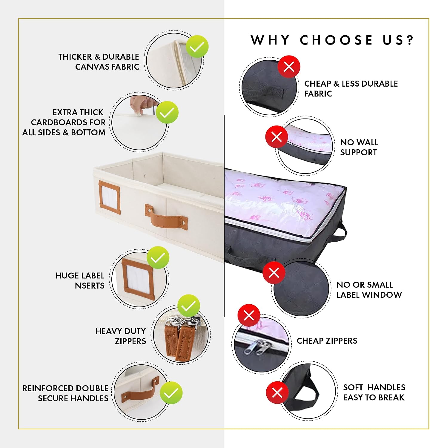 HOMELUX THEORY 2pc Low Profile Under Bed Storage Containers, Thin Under Couch Storage Organizer with Bins & Lids, Underbed Storage Box Ideal for Seasonal Clothes, Blankets, Fabric & Shoes (Ivory)