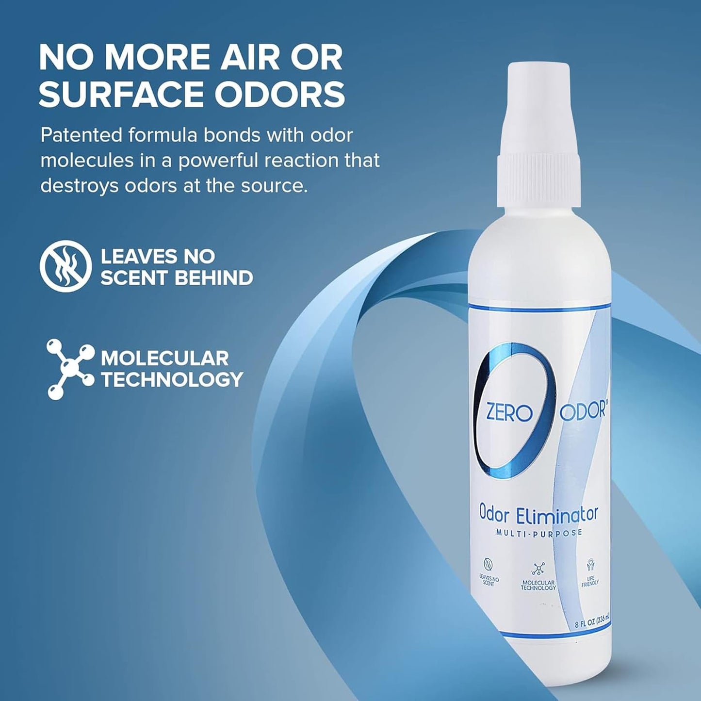 Zero Odor – Multi-Purpose Odor Eliminator - Air & Surface Odor – Patented Technology for Bathroom, Kitchen, Fabric, Closet- Smell Great Again, 16oz