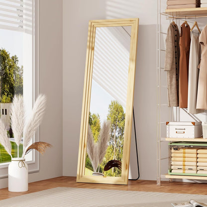 ZHUNFA Full Length Mirror, 71x32 Inch Full Length Mirror Wall Mounted | Vertical Hanging, Leaning Standing for Bedroom, Living Room, Rectangular Wooden Frame, Log Color.