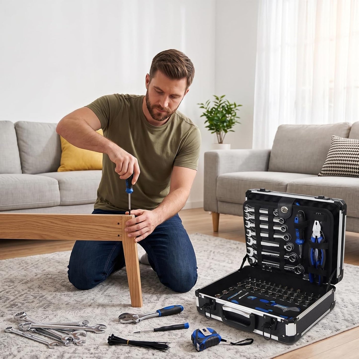 Prostormer Mechanic Tool Set – 219 Piece Basic Tool Kit for Home Repair & Auto Car Maintenance, General Household Tool Set with Aluminium Tool Box