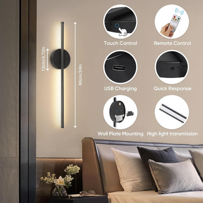 TaoFiaCo Battery Operated Wall Sconces Set of Two,Rechargeable Wall Sconces Set of 2 with Remote Control Dimmable Wall Light Decor for Living Room, Bathroom for, 24 Inch, Gold