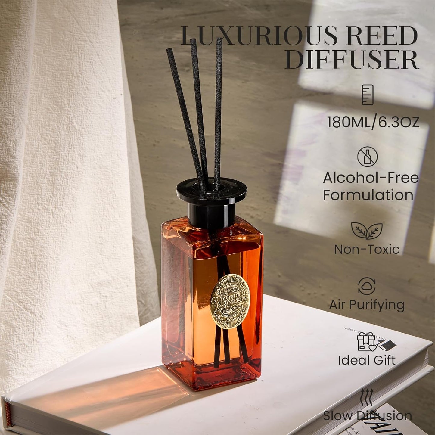 M&SENSE 6.3 oz Large Reed Diffuser Set | Lime+Basil Scent Oil Diffuser with Sticks | Hotel Collection Non-Toxic Home Fragrance |for Bedroom Bathroom Living Room - Colors A