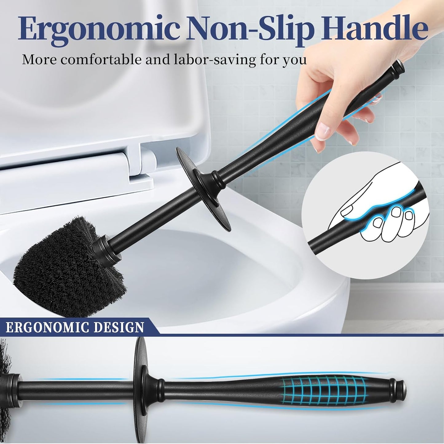 HAMITOR Toilet Bowl Brush Holder Set: 2 Pack Modern Deep Cleaning Bathroom Toilet Scrubber with Caddy for rv - Rim Decorative Accessories Cleaner Brushes for Toilet - Bronze1