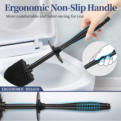 HAMITOR Toilet Bowl Brush Holder Set: 2 Pack Modern Deep Cleaning Bathroom Toilet Scrubber with Caddy for rv - Rim Decorative Accessories Cleaner Brushes for Toilet - Bronze1