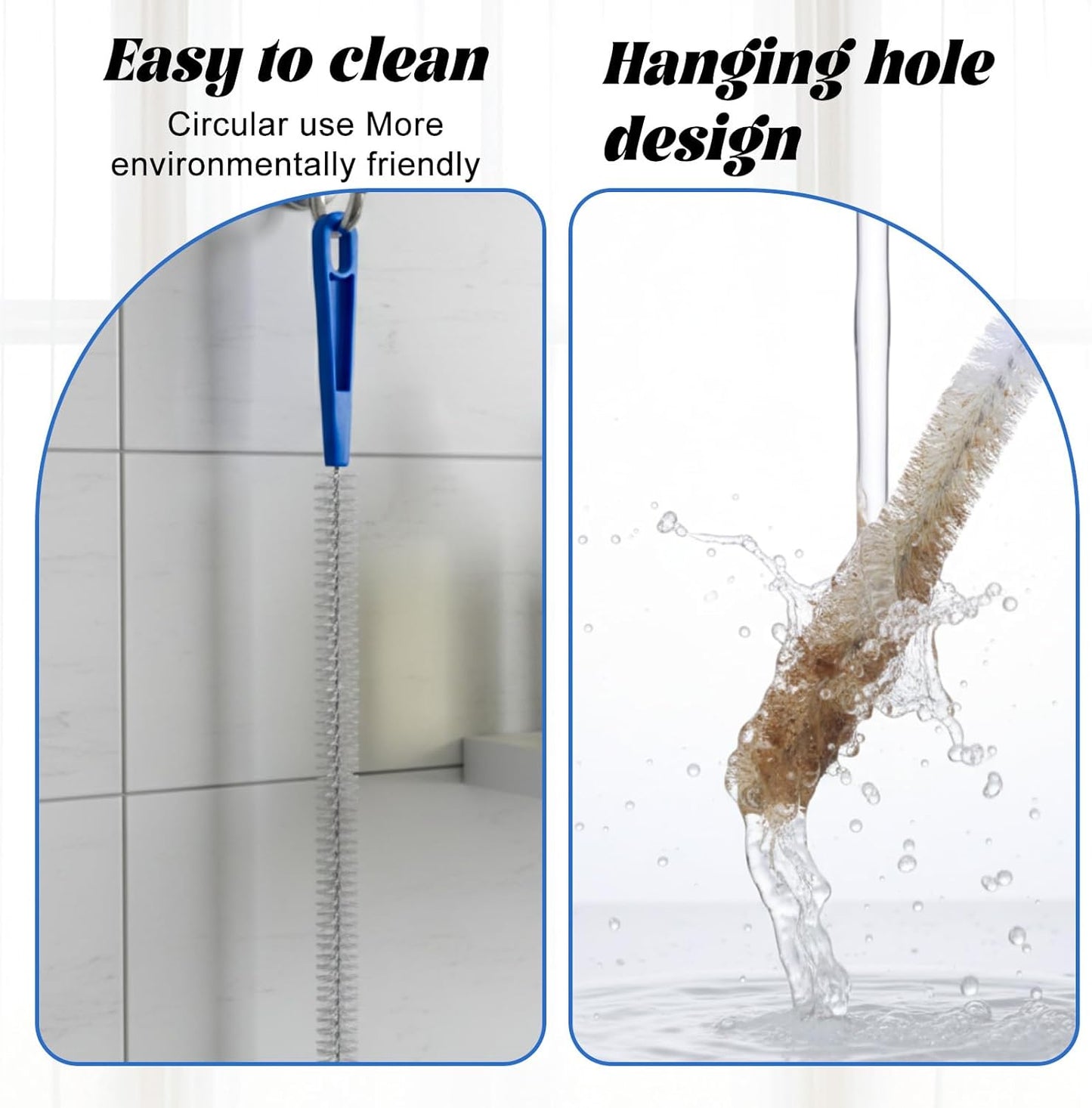 SHENLIU 2pcs Drain Cleaning Brush, Extra Long Sink Drain Clog Brush 23.6inch Snake Drain Hair Removal Tool for Toilet, Kitchen Sink, Bathroom Tub, Shower, Sewer Drain