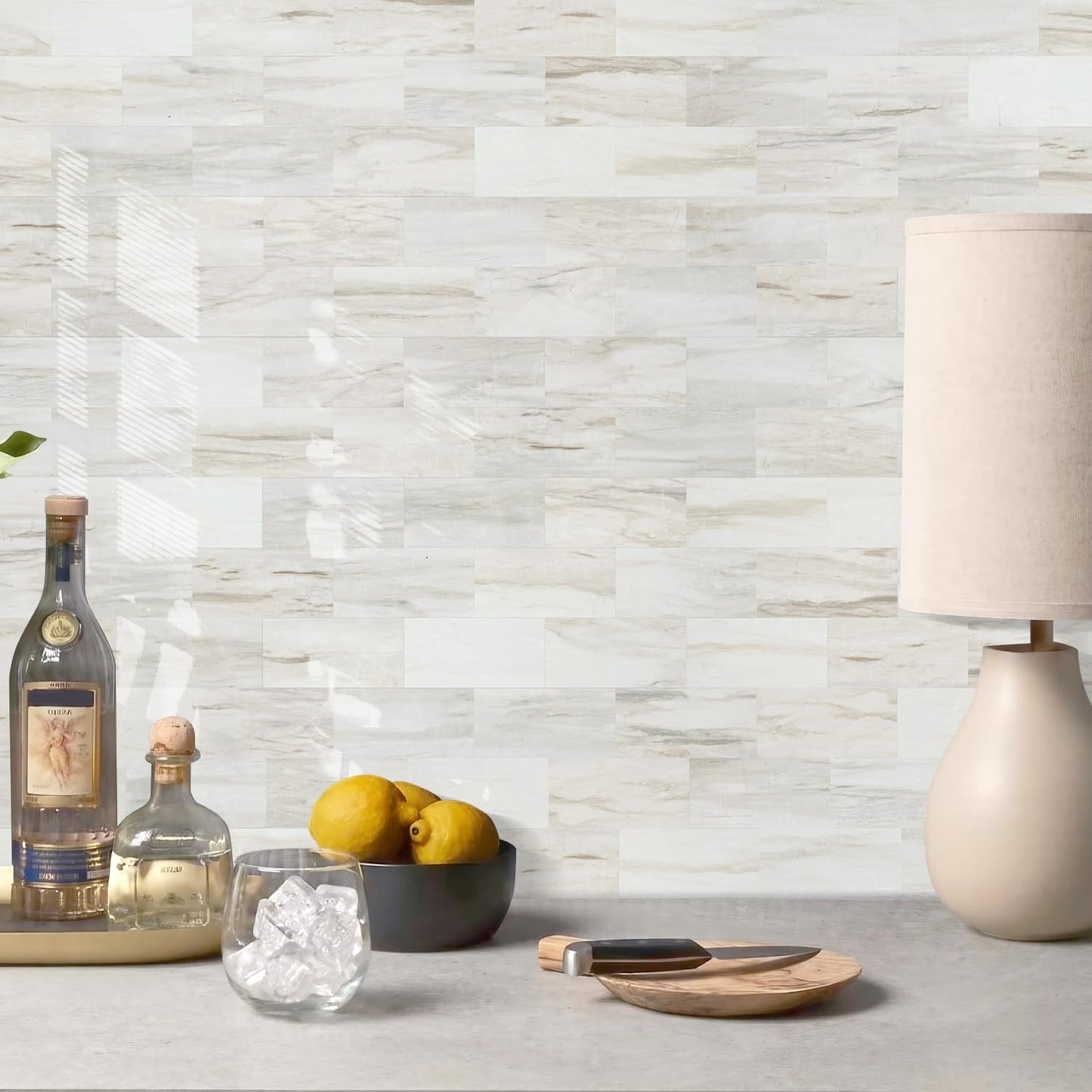 STICKGOO 10-Sheet Subway Tile Peel and Stick Backsplash, Seamless Design Polished Eurasia Beige Kitchen Backsplash Wall Tiles, Glossy Surface Waterproof Stick on Tile for Bathroom, RV, Fireplace