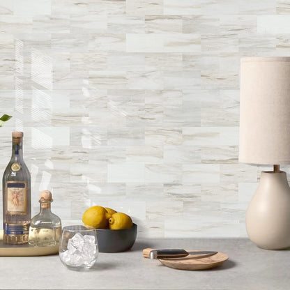 STICKGOO 10-Sheet Subway Tile Peel and Stick Backsplash, Seamless Design Polished Eurasia Beige Kitchen Backsplash Wall Tiles, Glossy Surface Waterproof Stick on Tile for Bathroom, RV, Fireplace