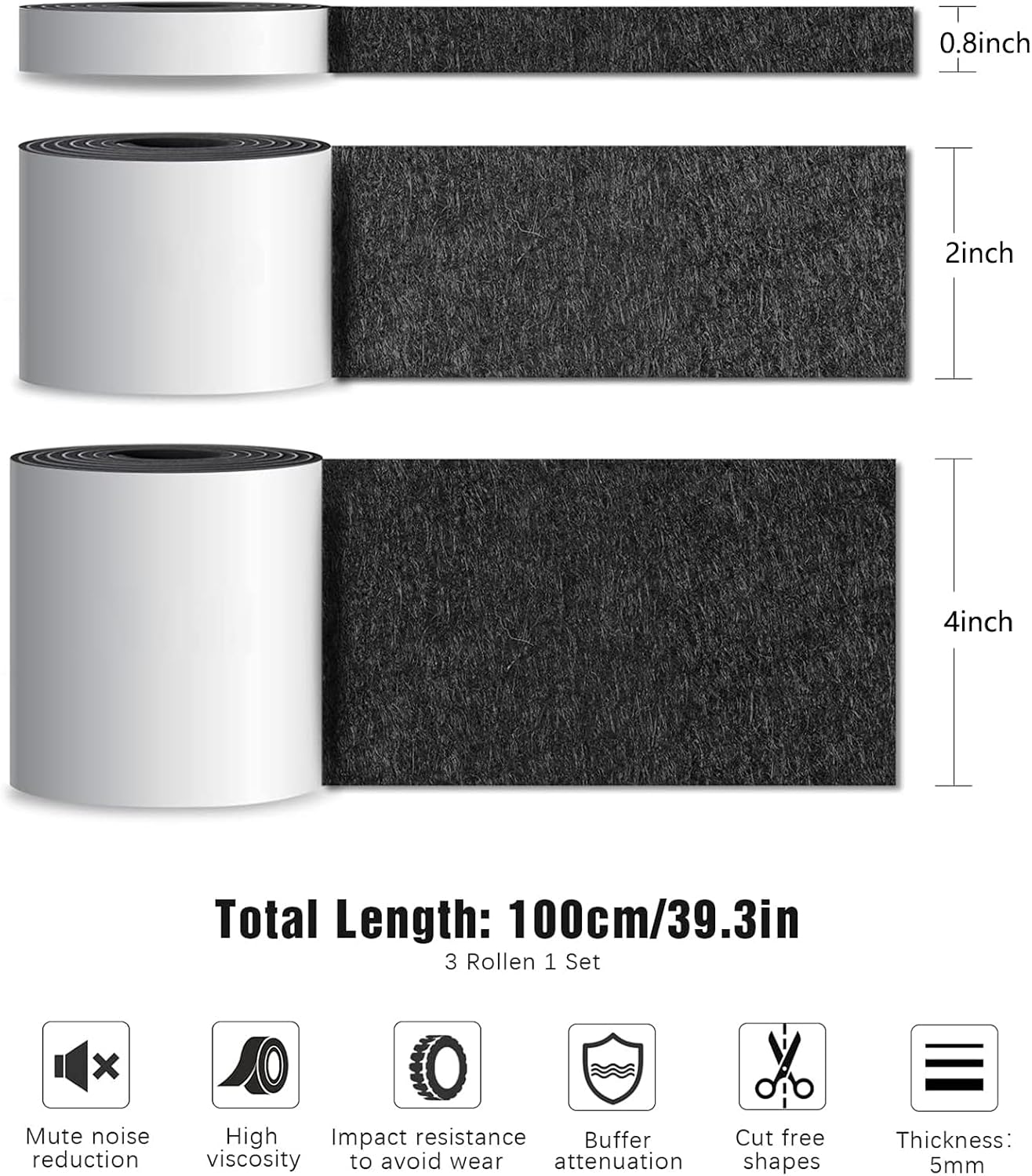 Felt Furniture Pads, 3 Rolls Furniture Felt Pads Hardwood Floor Wall Protectors Non Slip Self Adhesive Cuttable Black Strip Tape Floor Protectors for Table Chair Bed Sofa Legs