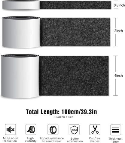 Felt Furniture Pads, 3 Rolls Furniture Felt Pads Hardwood Floor Wall Protectors Non Slip Self Adhesive Cuttable Black Strip Tape Floor Protectors for Table Chair Bed Sofa Legs