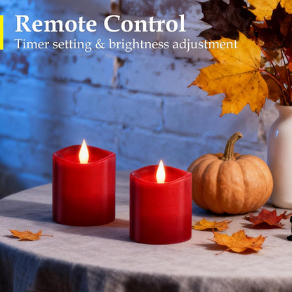 3"x4" Flickering Flameless Battery Candles with Timer, White Realistic LED Pillar Candles, Set of 2 Large Remote-Operated Candles for Home Indoor/Outdoor & Holiday Decor