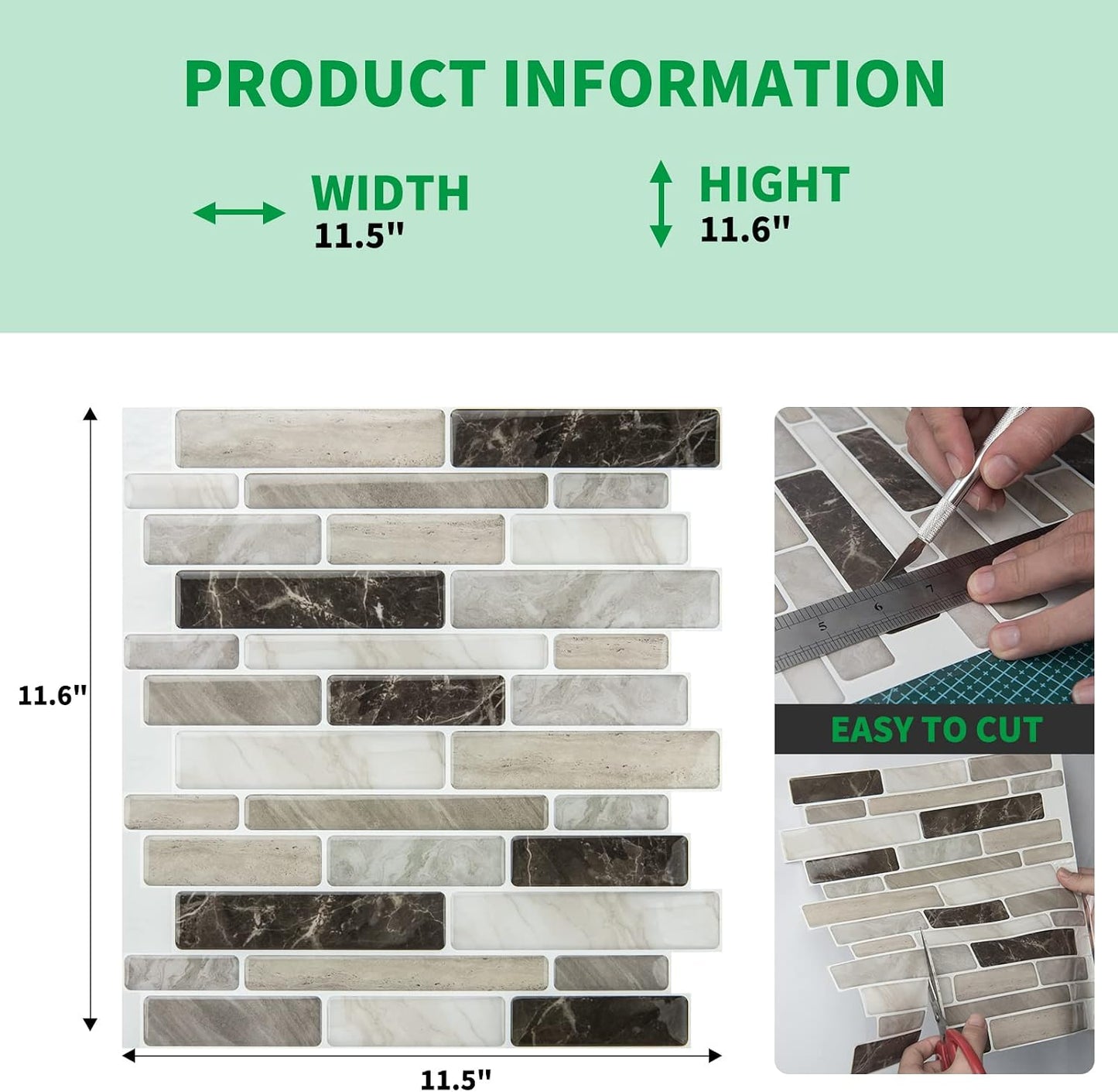 WOWSTAR 10-Sheet Peel and Stick Backsplash Tile for Kitchen, Back Splash Stick On Tiles for Kitchen Wall (Grey and Blue)