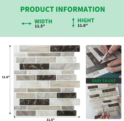 WOWSTAR 10-Sheet Peel and Stick Backsplash Tile for Kitchen, Back Splash Stick On Tiles for Kitchen Wall (Grey and Blue)