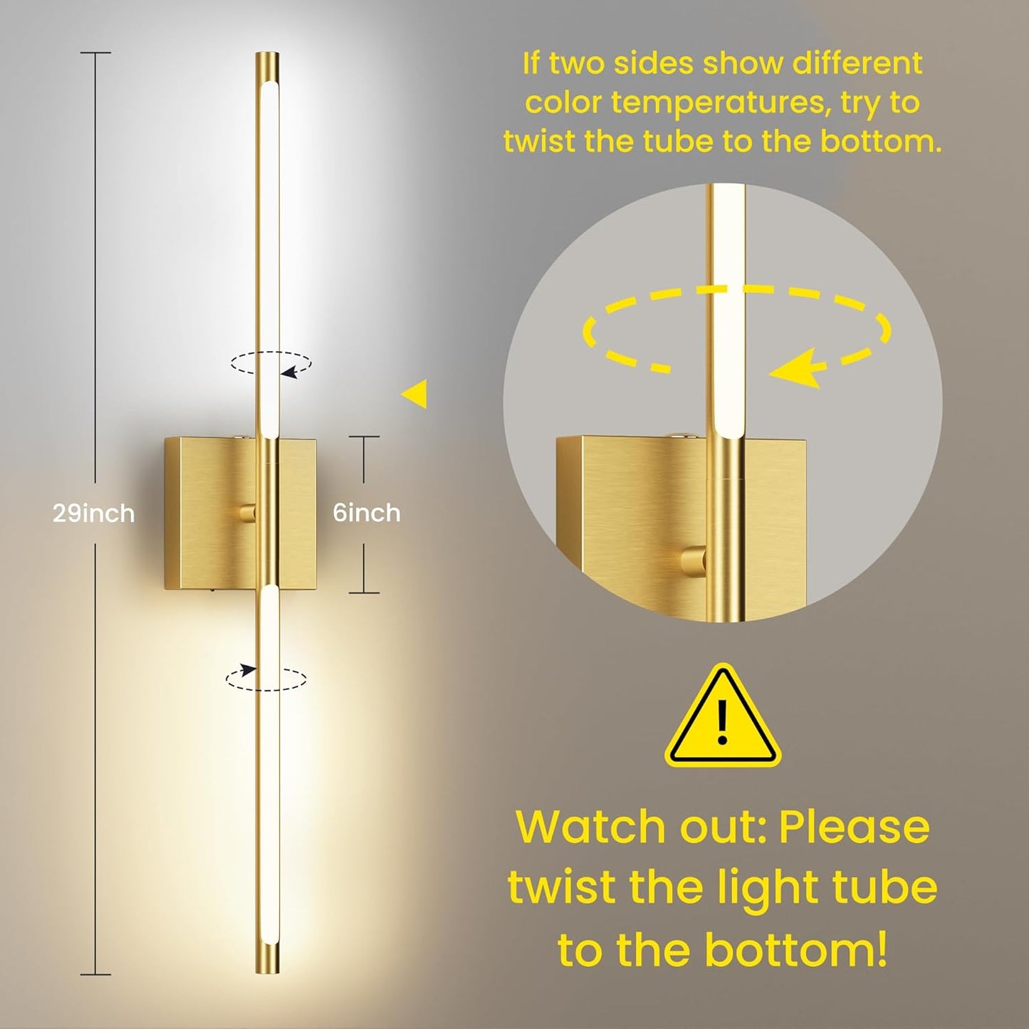 Battery Operated Wall Sconces Set of Two, 10000mAh Rechargeable Wall Lights with Remote Control, 360° Rotate Dimmable Black Gold LED Cordless Lighting for Bedroom, Living Room, Hallway, 29 Inch, 3CCT