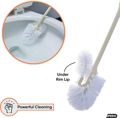 Superio Toilet Brush and Holder,Toilet Bowl Cleaning System with Scrubbing Wand, Under Rim Lip Brush and Storage Caddy for Bathroom, White and Blue