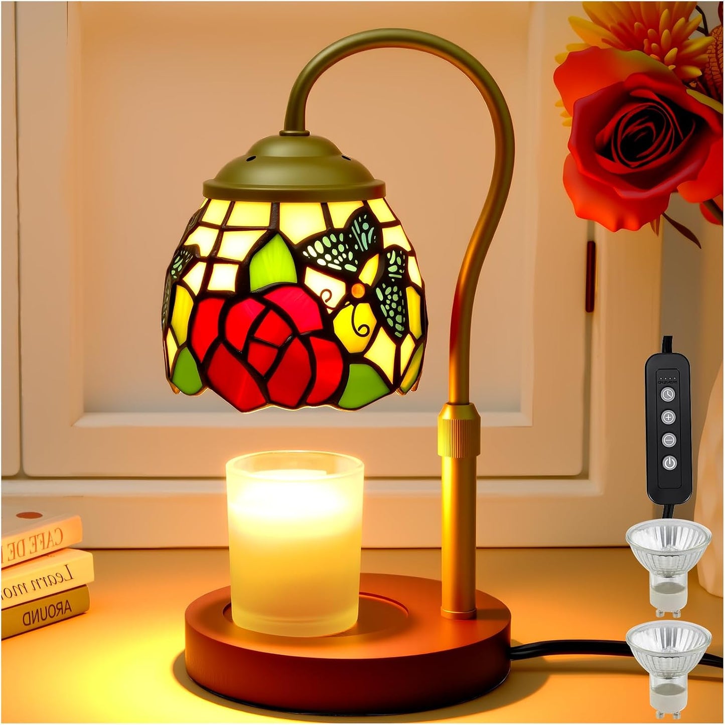 Candle Warmer Lamp with Timer Dimmer - Height Adjustable Wax Melt Warmer for Jar Candles, Blown Art Glass Candle Warming Lamp with 2 Bulbs Birthday Gifts for Mom Women Candle Holders for Home Decor