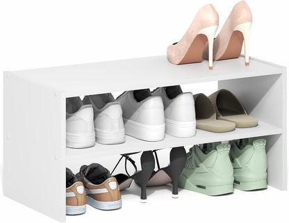 Furinno FANO Shoe Rack, 24-Inch Width 2-Tier Shoe Organizer, Stackable Shoes Storage, 11.7 x 24.2 x 11.7, for Closet Entryway, Office, Garage, Amber Pine