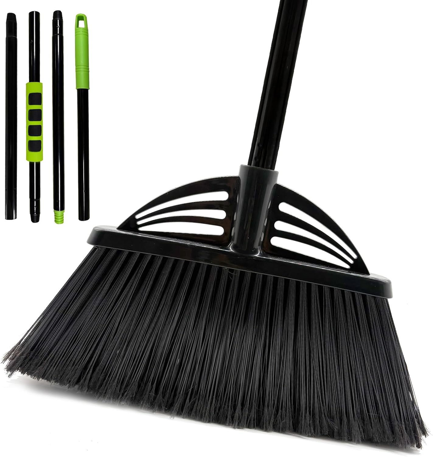Four-Section Rod Long-Handled Broom,Heavy-Duty Broom, Angle Broom for Outdoor/Indoor（Black+Orange）