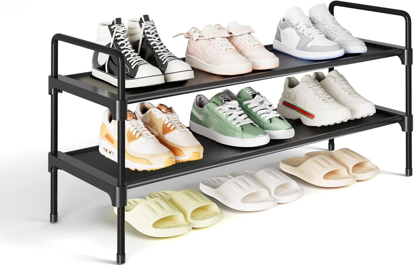 Kitsure Shoe Rack, 39" Wide Extra-Long Shoe Organizer, 3-Tier, Black | Closet, Front Door Entrance, Entryway, Stackable & Detachable Shelf, Closet Organizers and Storage