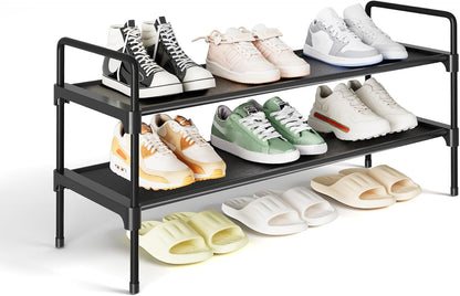 Kitsure Shoe Rack, 39" Wide Extra-Long Shoe Organizer, 3-Tier, Black | Closet, Front Door Entrance, Entryway, Stackable & Detachable Shelf, Closet Organizers and Storage
