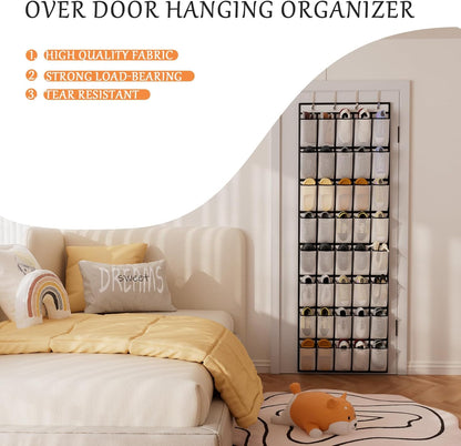 homyfort Over the Door Shoe Organizer, Hanging Shoe Rack Storage Holder with 24 Large Pockets for Closet Door, Men Women Kids Shoes, Cruise (Black)