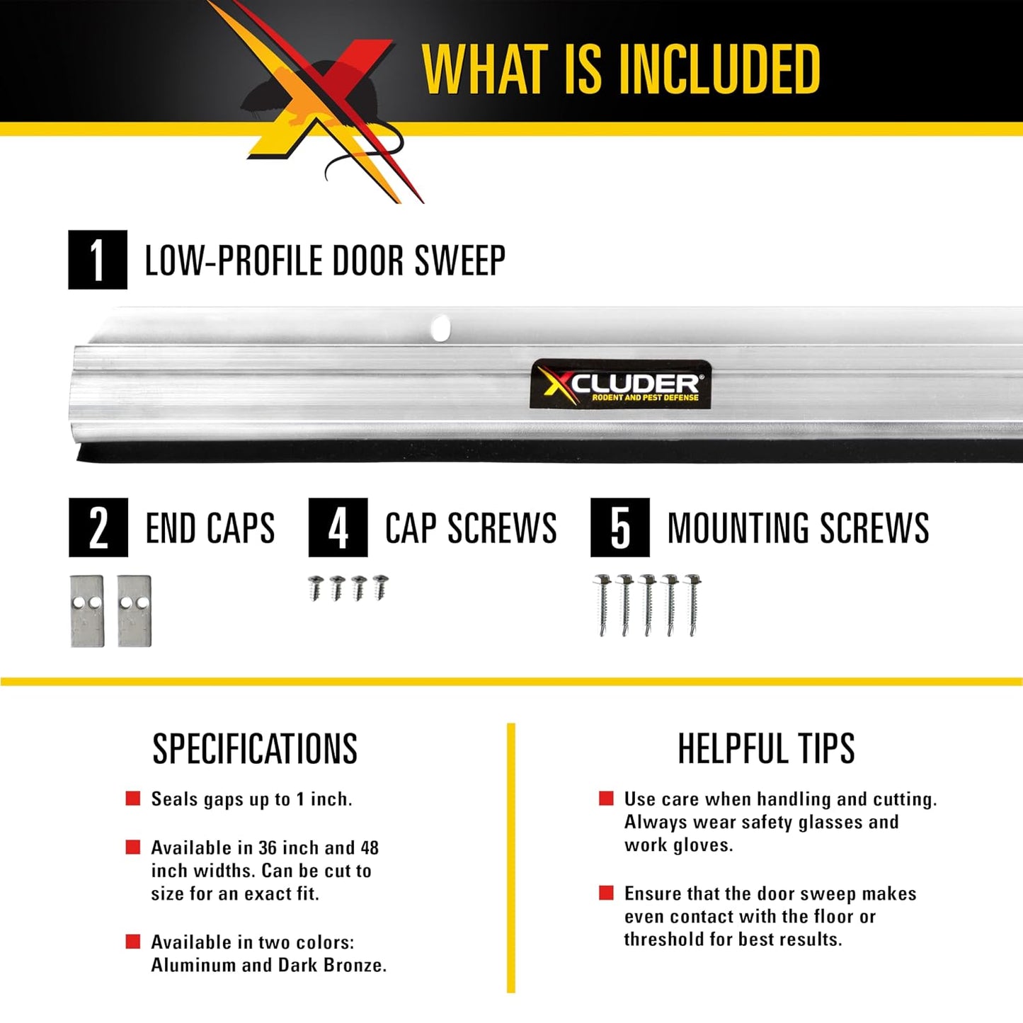 Xcluder 48" Low-Profile Door Sweep, Dark Bronze 2-Pack – Seals Out Animals, Enhanced Weather Sealing, Easy to Install; Door Seal Guard; Chew Proof