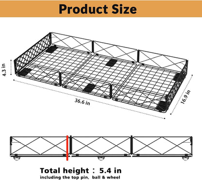 NADAMOO 5.4 in Low Profile Under Bed Storage, 36.6" Ultra Long Metal Underbed Organizer with 6 Smooth Rolling Wheels, 110 lbs Heavy Duty Foldable Under Bed Container for Shoes, Clothes, Toys, 2 Packs