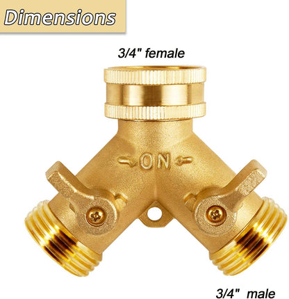 Triumpeek Brass Garden Hose Splitter, 3/4 Inch 2-Way Y Brass Hose Connector with O-ring Washers & Tape