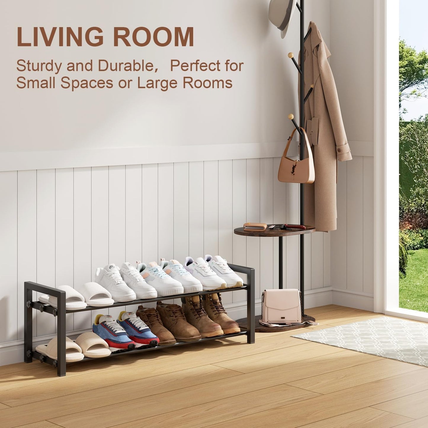 2 Tier Shoe Rack - Expandable Shoe Organizer for Closet, Adjustable Metal Shoe Shelf Storage, Stackable Long Shoe Stand Holder for Garage, Entryway, Door Entrance