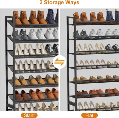 Large Shoe Rack 8 Tier Shoe Organizer, Heavy Duty Metal 4-Tier Stackable Shoe Storage Vertical Shoe Rack for Closet Front Door Entrance, Up to 50 Pairs, 44.8" W x 11.4" D x 56.7" H, Black